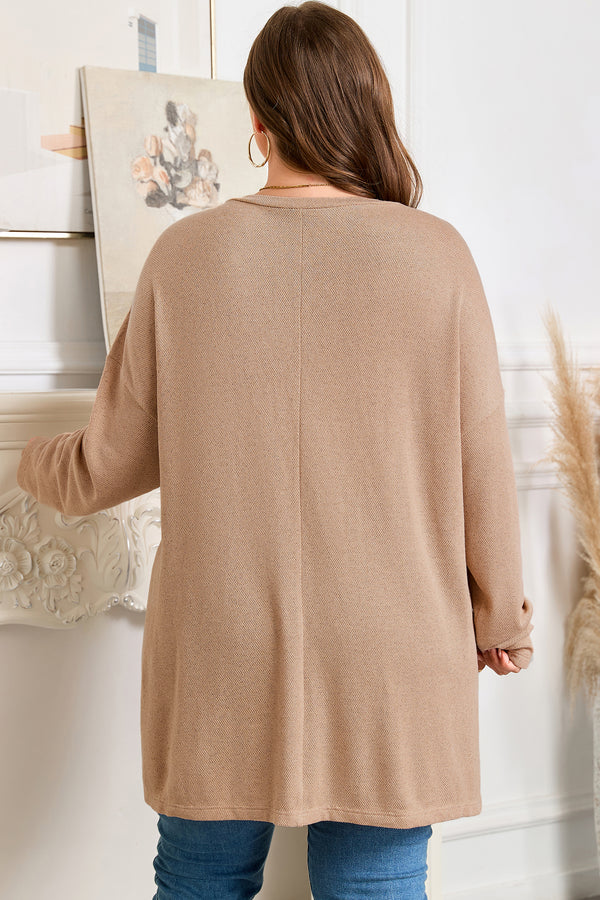 Back view of drop shoulder knit tunic plus size top