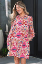 Red Fall Floral Long Sleeve Mini Dress Women UK — front view