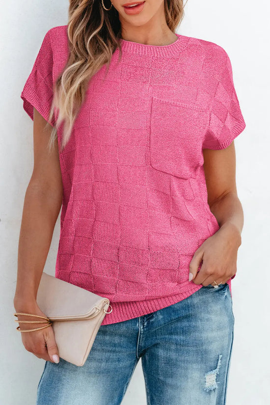 Lattice short sleeve sweater - pink sweaters