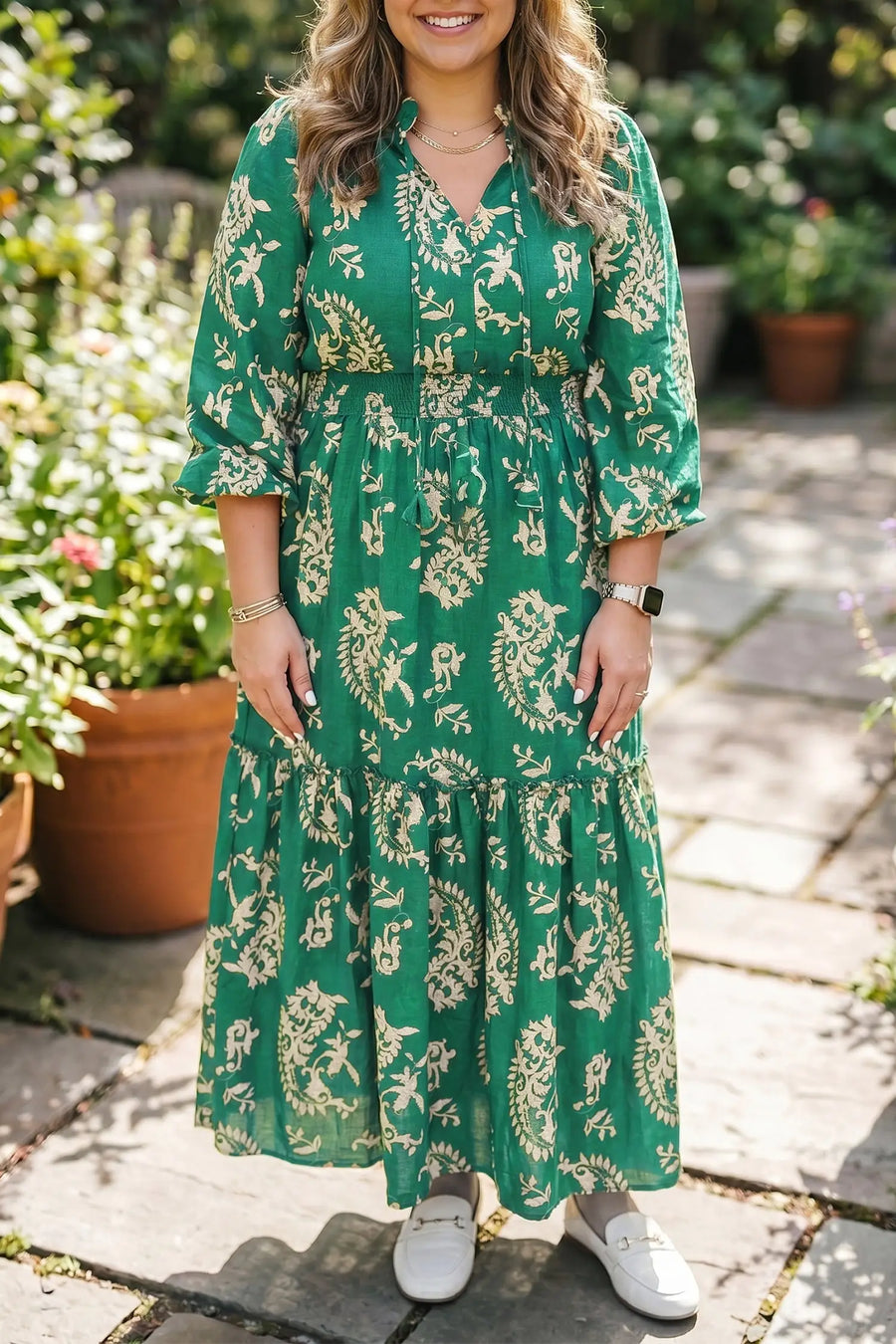 Red Elegant Floral Puff Sleeve Midi Dress Women UK