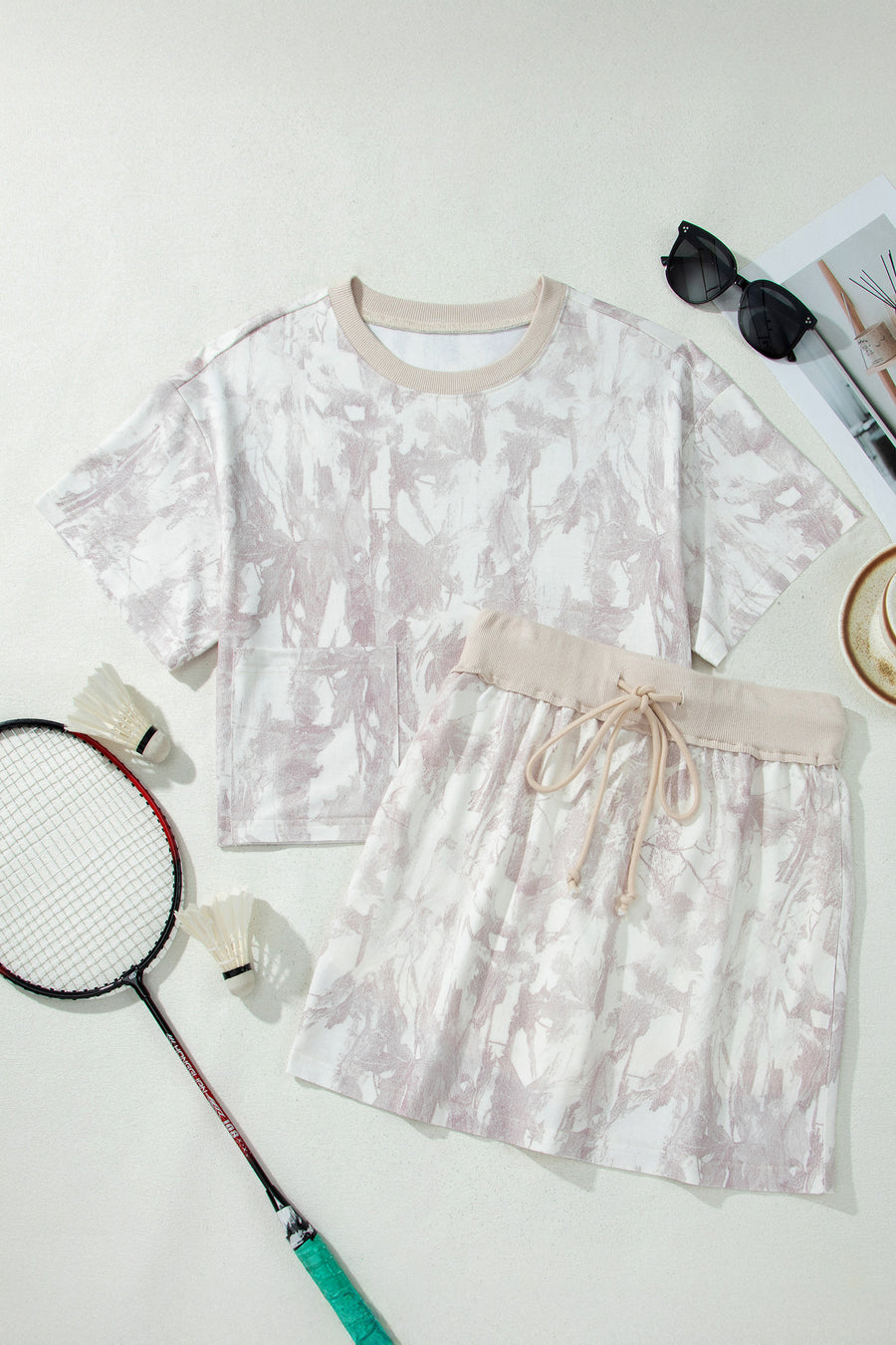 Camo Print Raw Edge Cropped Top & Skirt Set