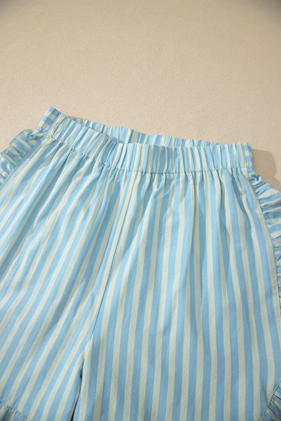 Stripe Ruffle Trim Elastic Waist Shorts Women UK