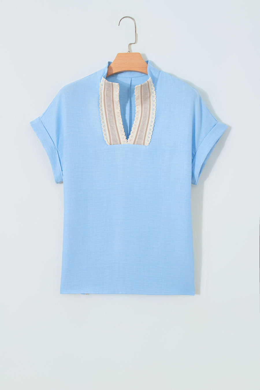 Crochet Lace Accent Pullover Short Sleeve Blouse Women UK