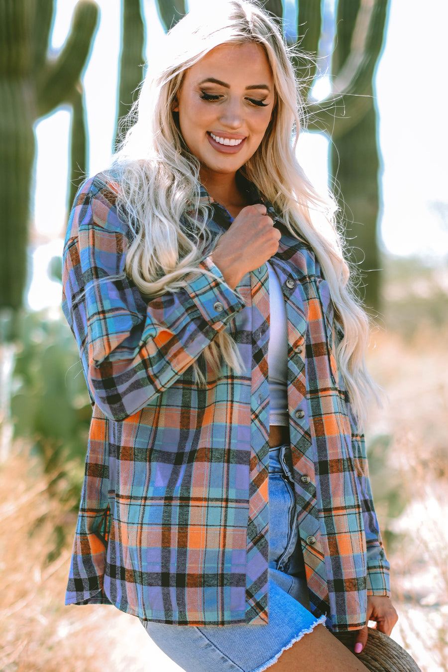 Plaid Print Loose Fit Cotton Shirt Women UK | Western