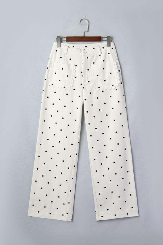 Polka Dot Scalloped Pocket Cotton Shift Pants Women UK