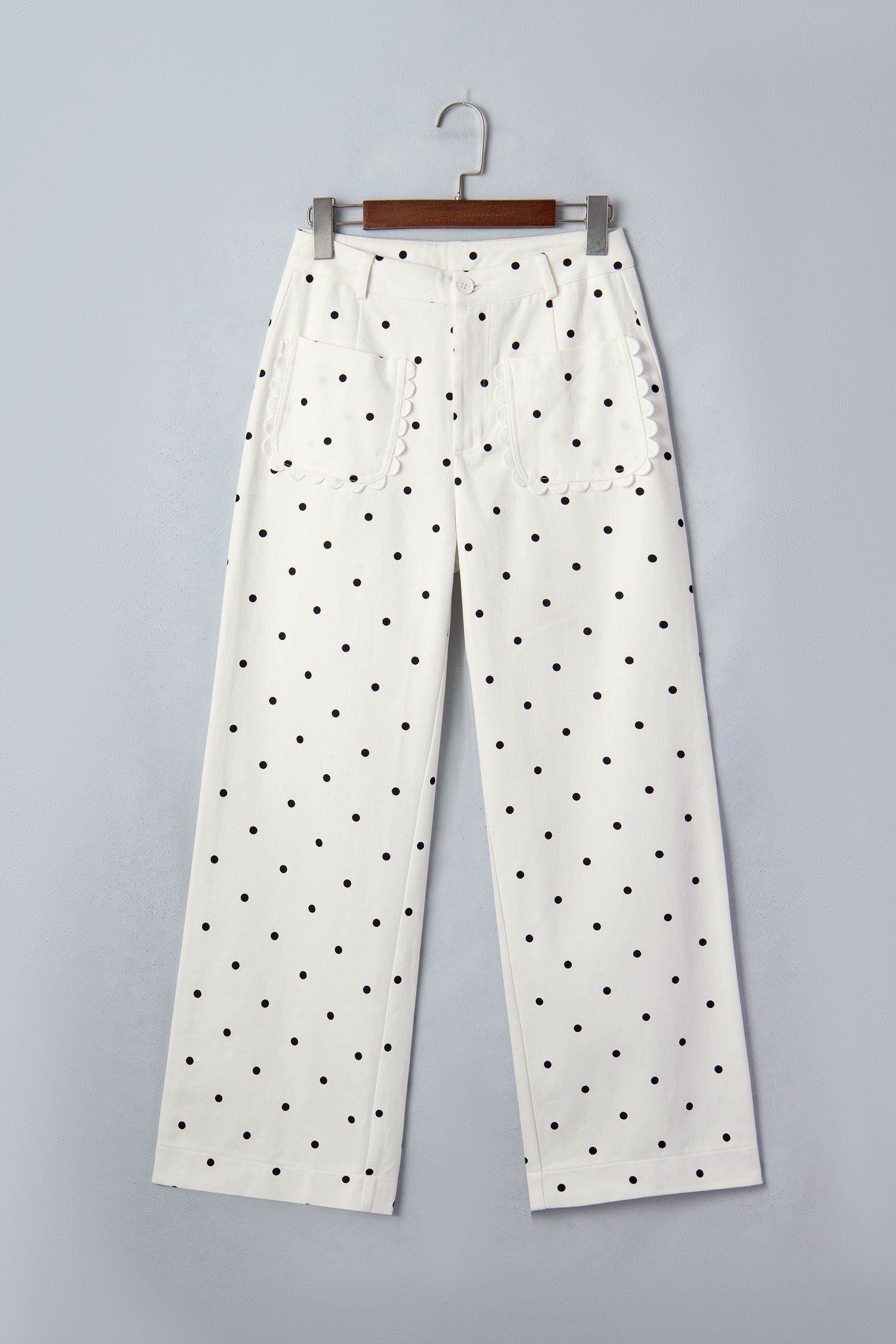 Polka Dot Scalloped Pocket Cotton Shift Pants Women UK