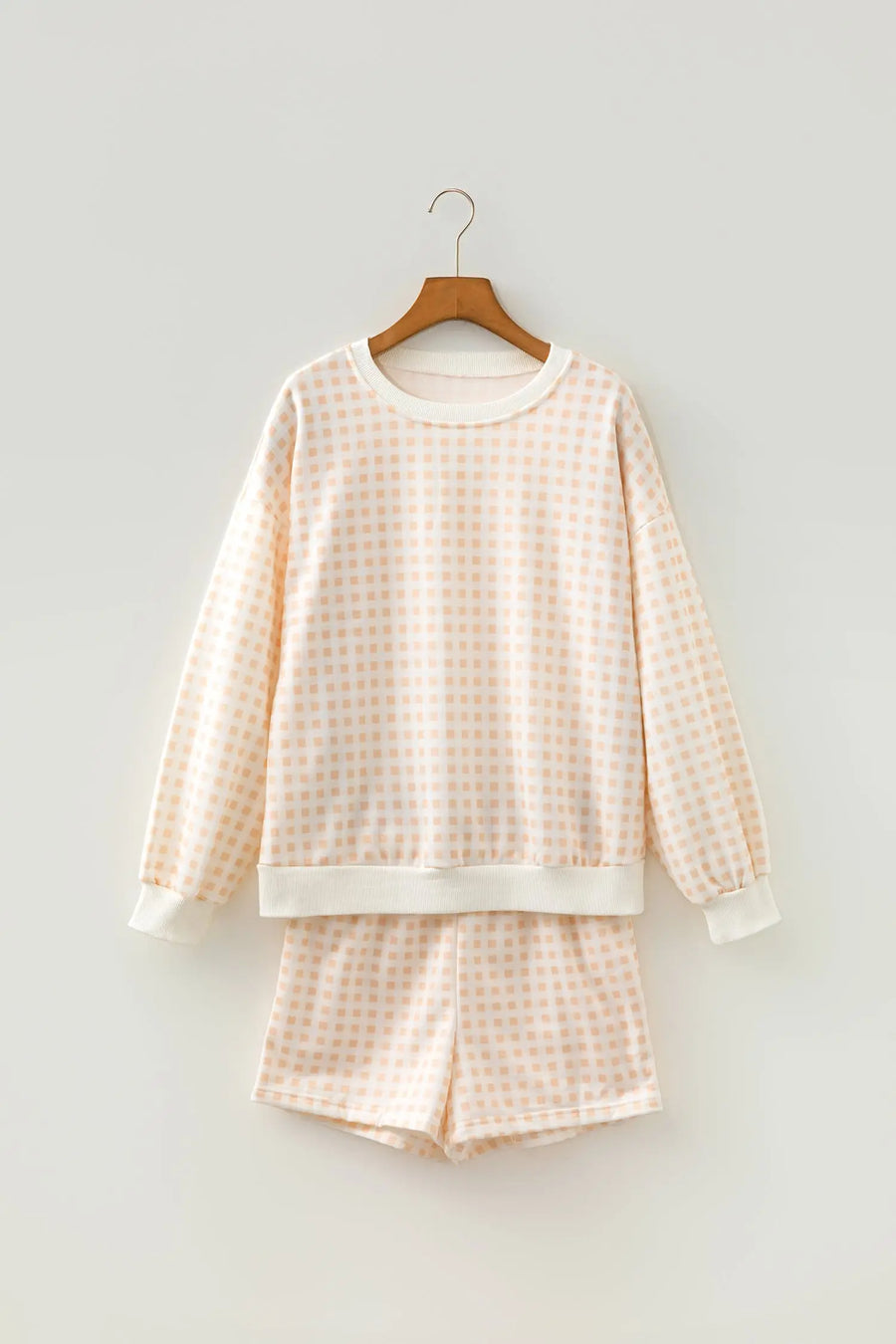 Yellow Plaid Baggy Pullover Drawstring Casual Shorts 2pcs Outfit