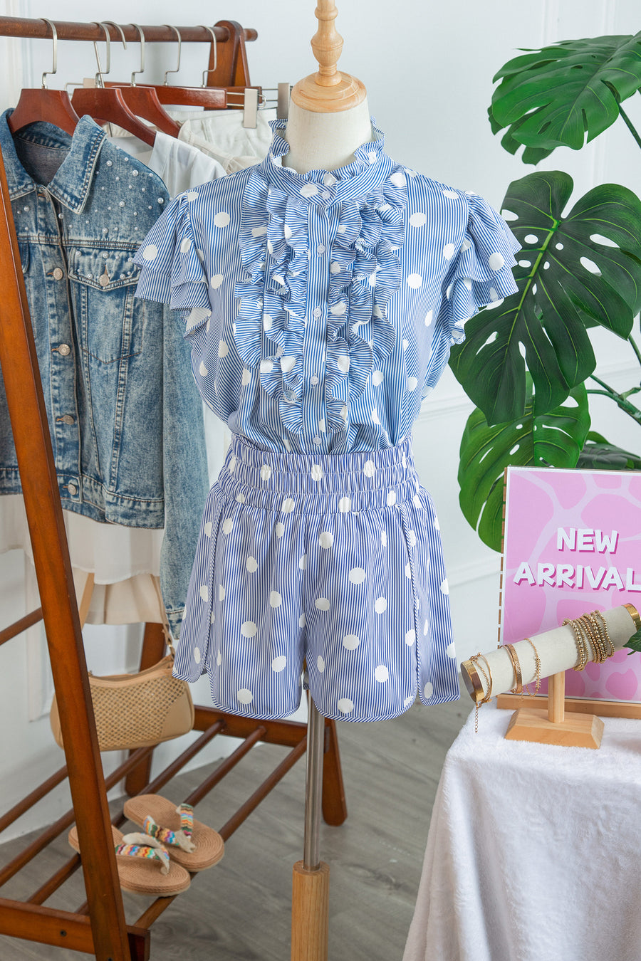Polka Dot Print Shirred High Waist Casual Shorts — styled outfit look | Fashionfitz UK