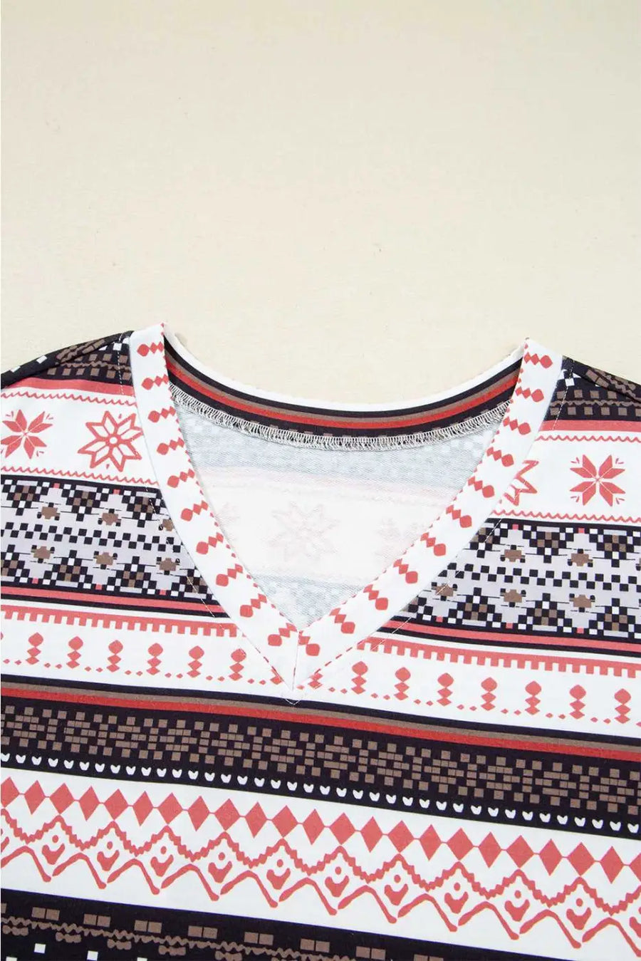 Black christmas retro print lounge set v-neck top high waist pants loungewear