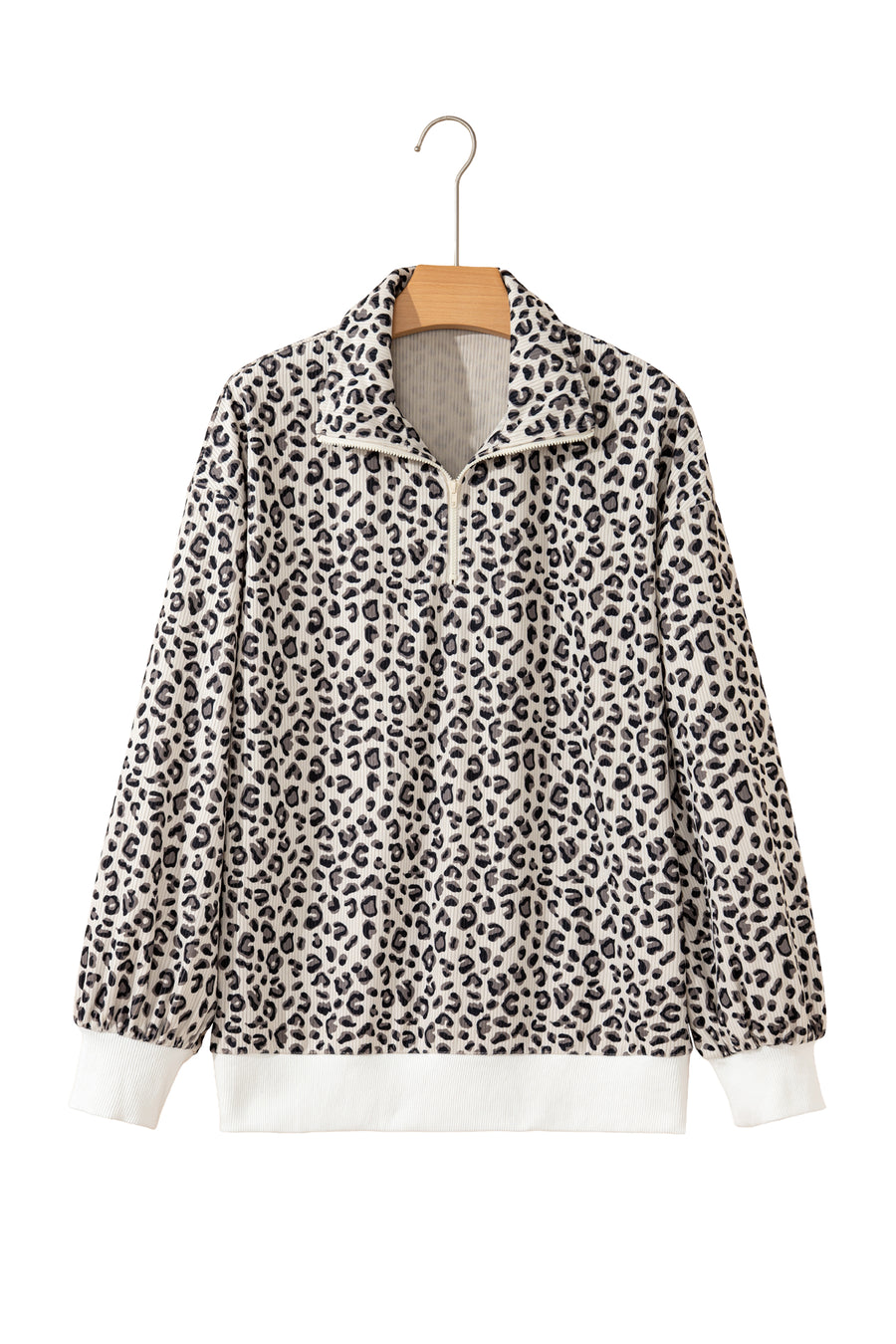 Brown Leopard Print Corduroy Half-Zip Jumper