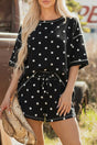 Polka dot exposed seam loose tee and shorts set front view | Fashionfitz UK