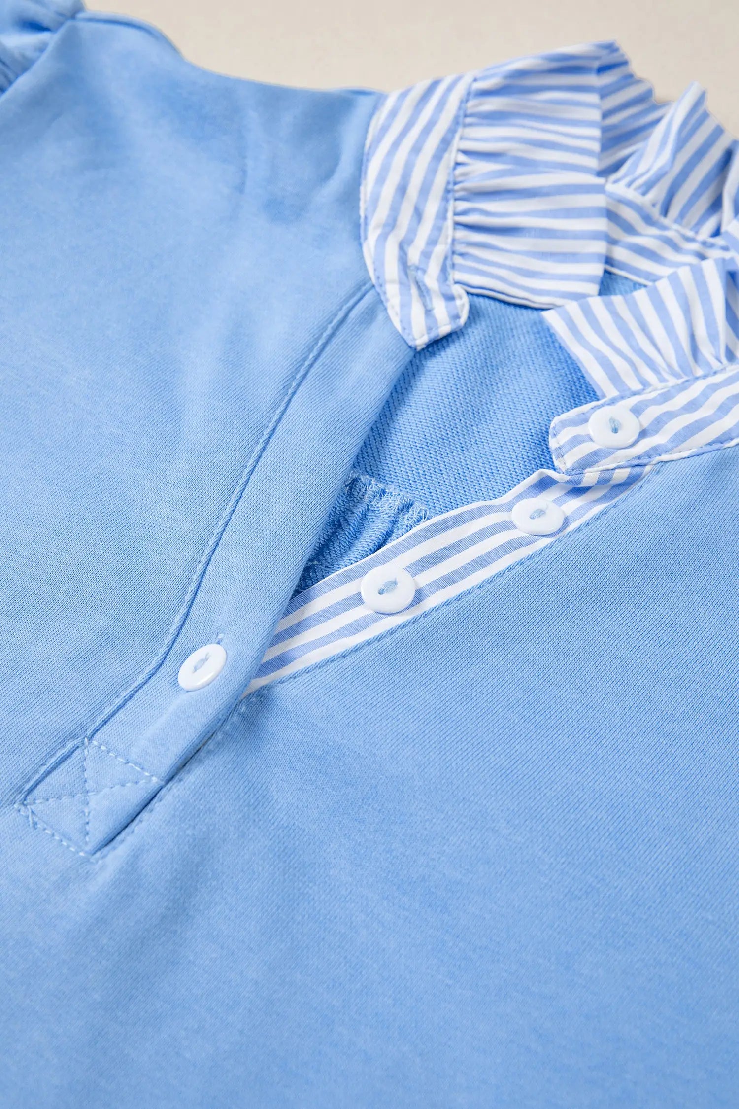 Striped frilled collar puff sleeve button front cotton blouse blouses