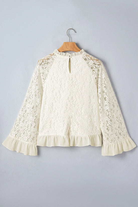 Women's sheer lace blouse model shot casual lifestyle