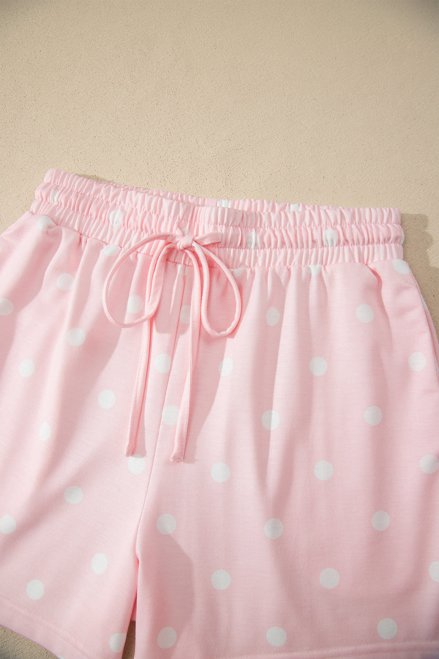 Polka Dot Exposed Seam Loose Tee Drawstring Shorts Two-Piece Set