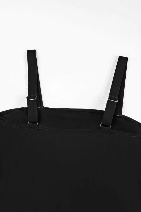 Black square neck sleeveless tankini swimsuit | fashionfitz