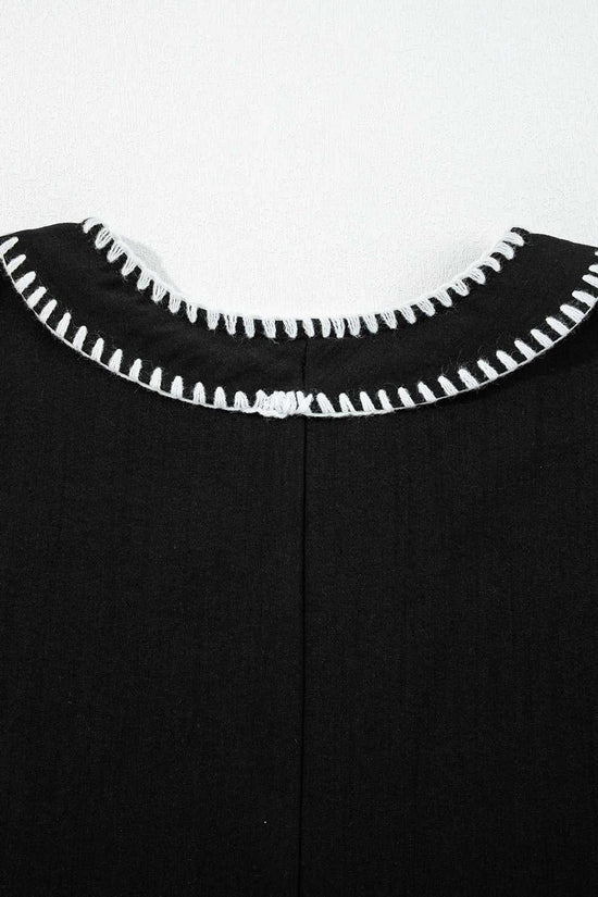 Stitch Detail Tiered V Neck Dress