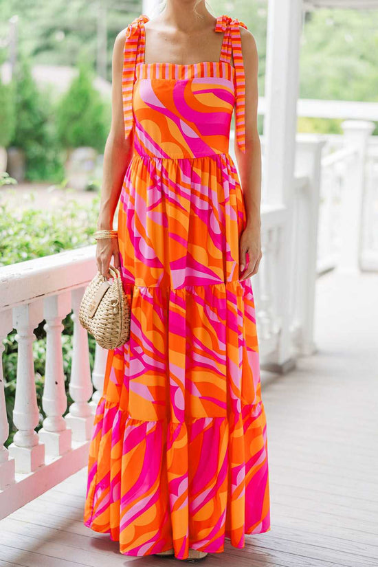 Red Abstract Vacation Maxi Dress