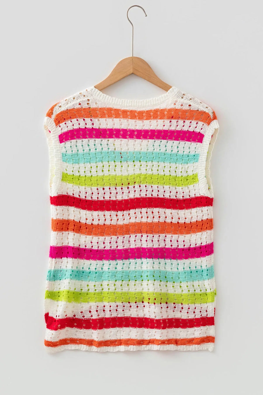 Striped Eyelet Knit V-Neck Sweater Tee Women UK