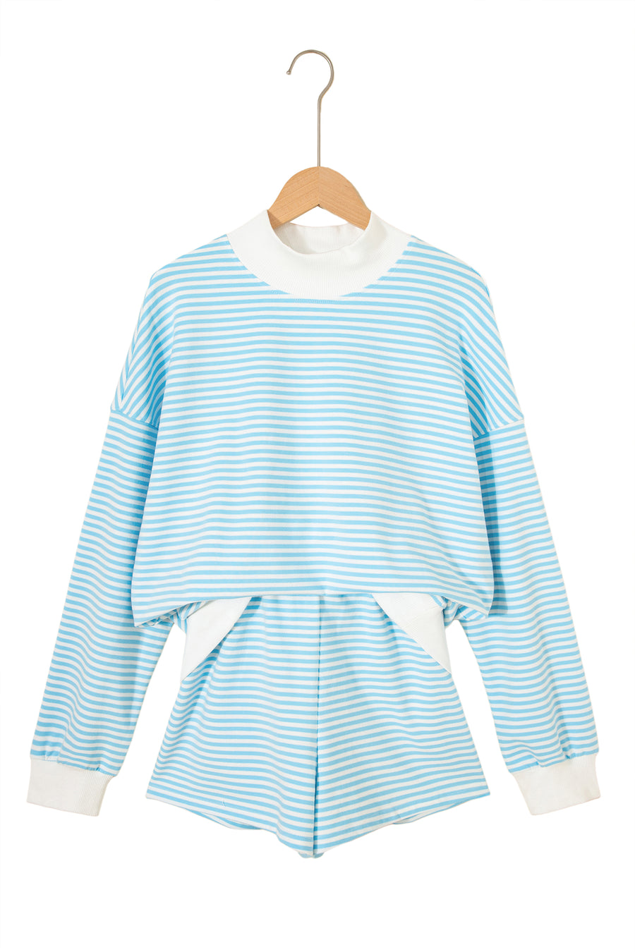 Stripe Oversize Mock Neck Sweatshirt & Shorts Co-Ord Set — back view third colourway | Fashionfitz UK