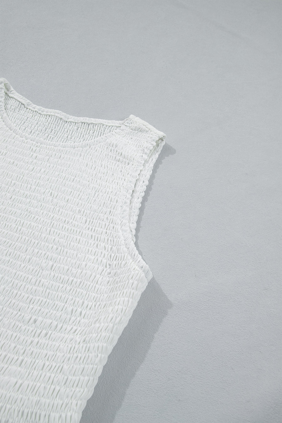 White sleeveless smocked lace peplum top alternative angle — Fashionfitz UK