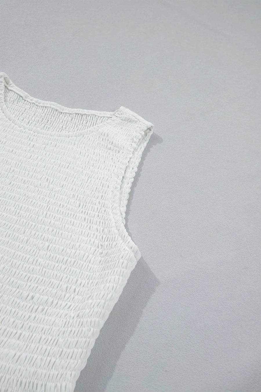 White sleeveless smocked lace peplum top alternative angle — Fashionfitz UK