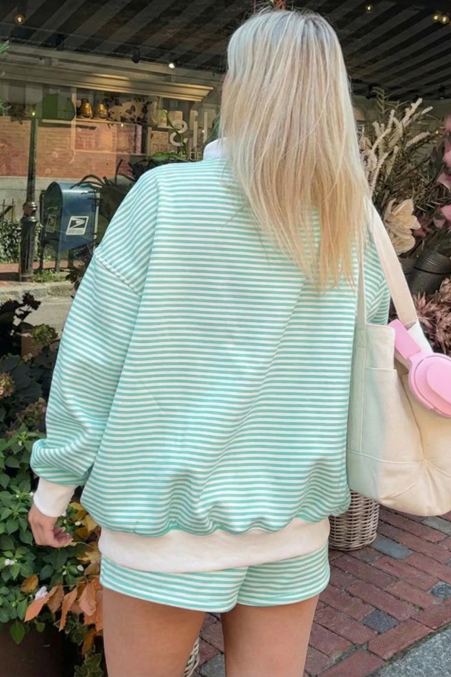 Stripe Oversize Mock Neck Sweatshirt & Shorts Co-Ord Set