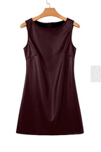Brown Faux Leather Sleeveless Mini Dress