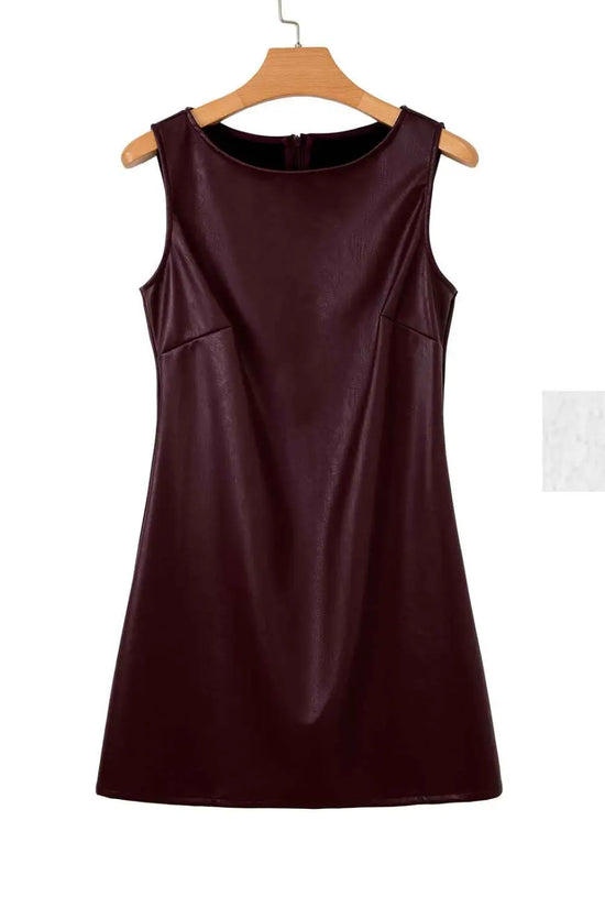 Brown faux leather sleeveless mini dress | fashionfitz