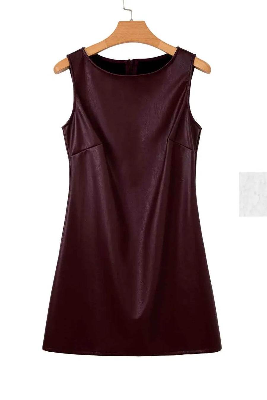 Brown faux leather sleeveless mini dress | fashionfitz
