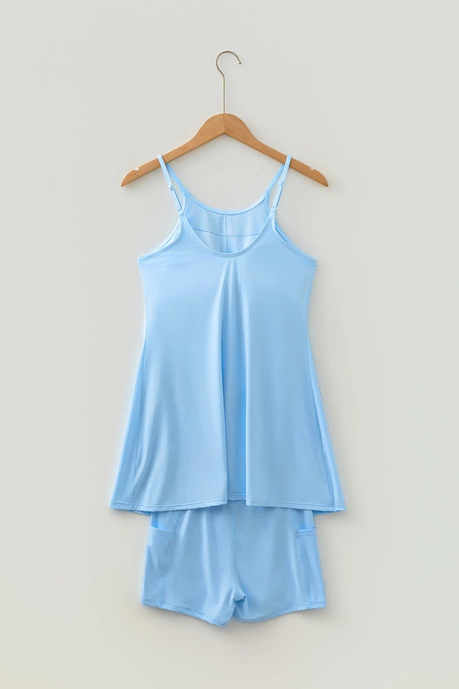 Solid Colour Tunic Tank Dress & Athletic Shorts Set Women UK