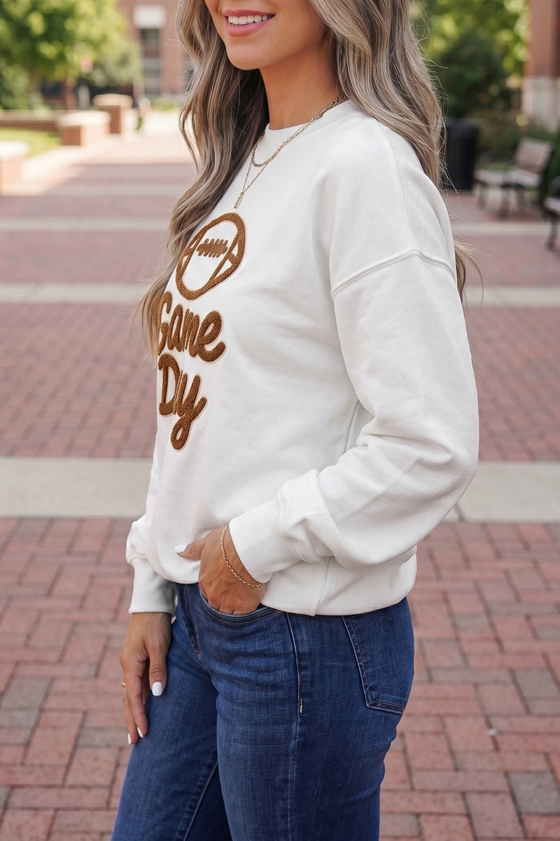 Game Day Rugby Pattern Crewneck Sweatshirt