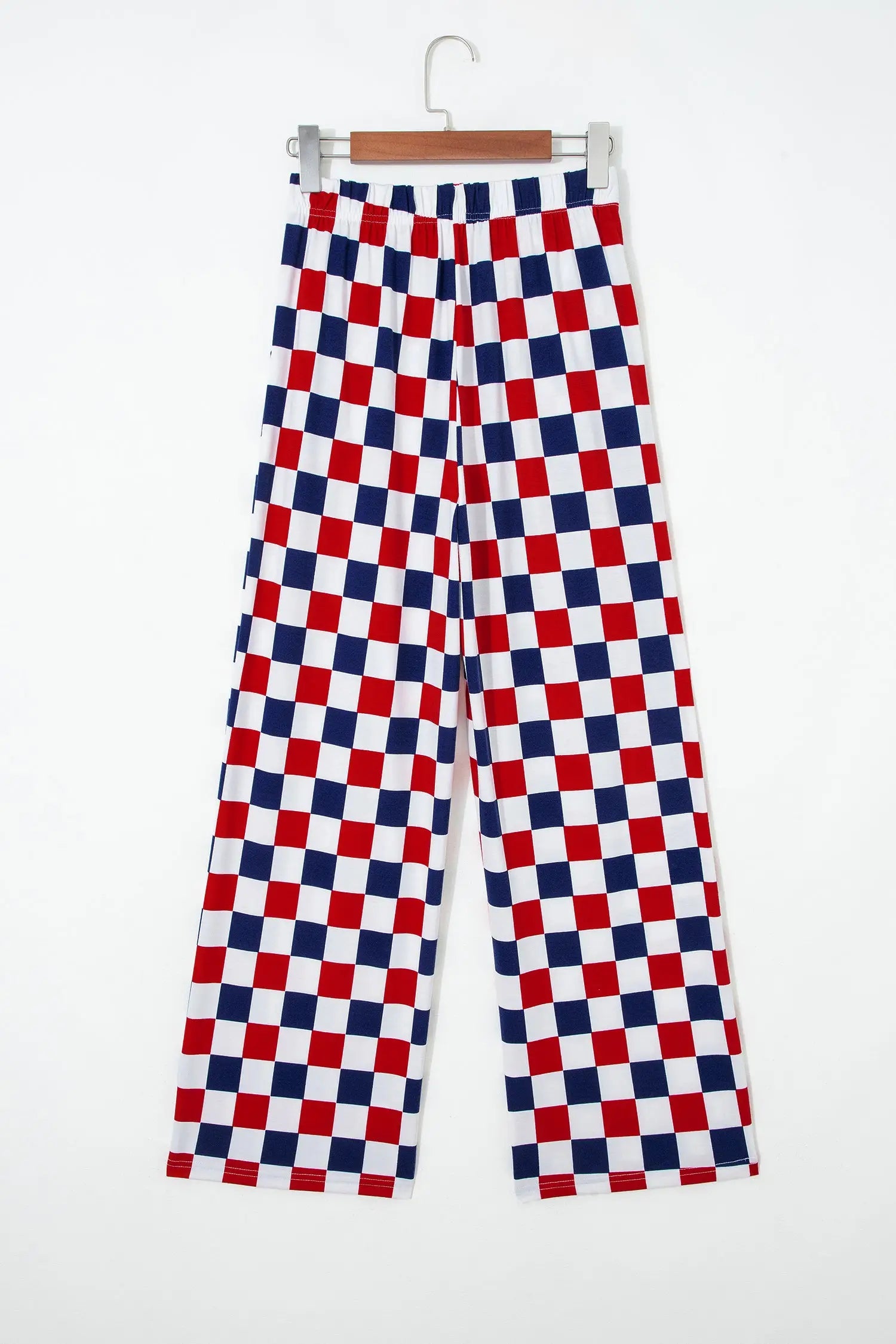2-tone checked print high waist wide leg trousers with pockets