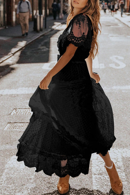 Dot Lace Black Maxi Dress