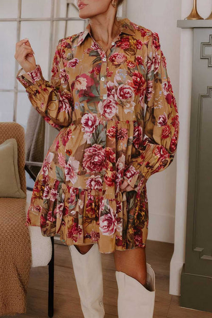 Retro Floral Ruffle Mini Dress