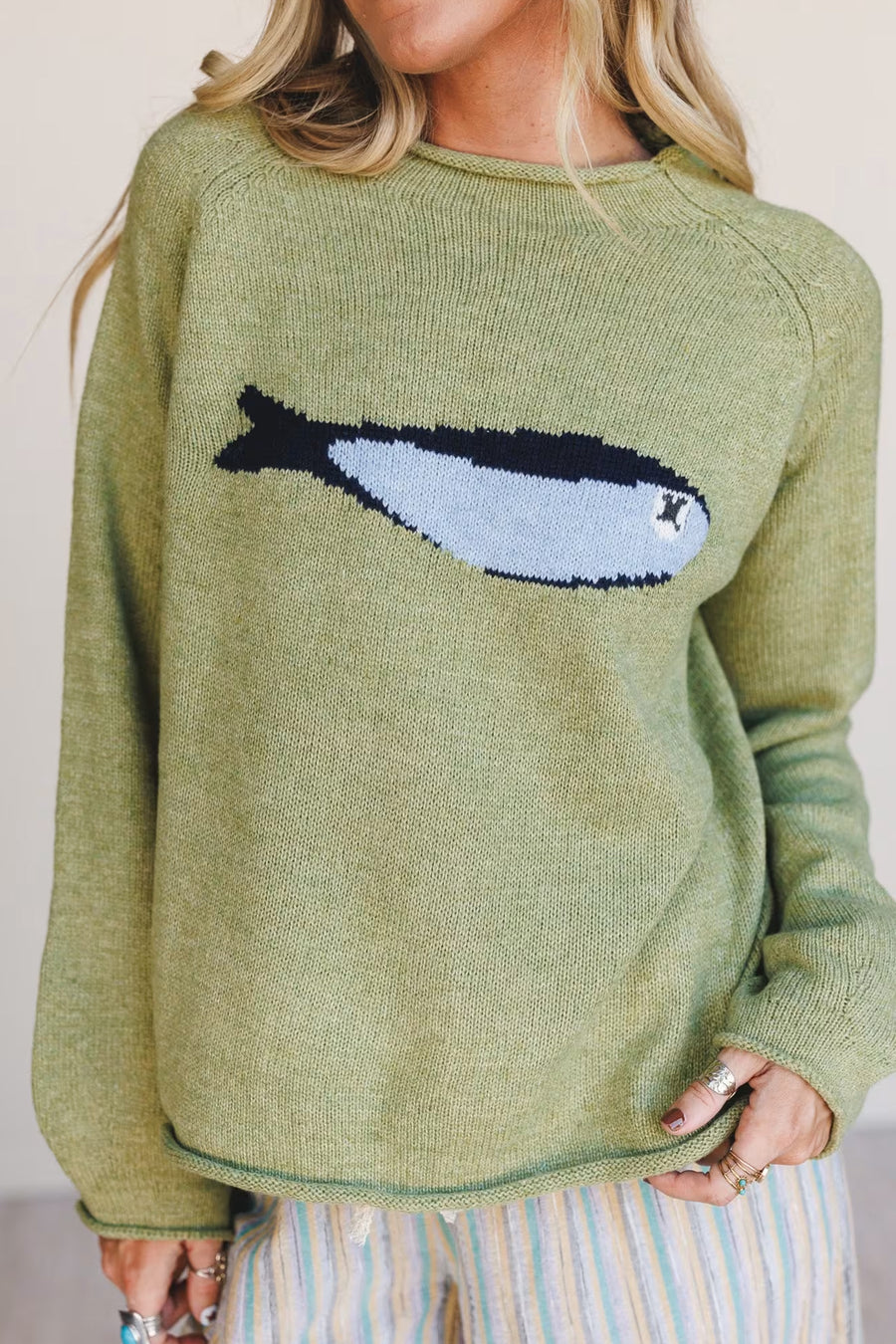 Fish Knit Oversized Round Neck Sweater