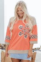 Orange Plaid Floral Top