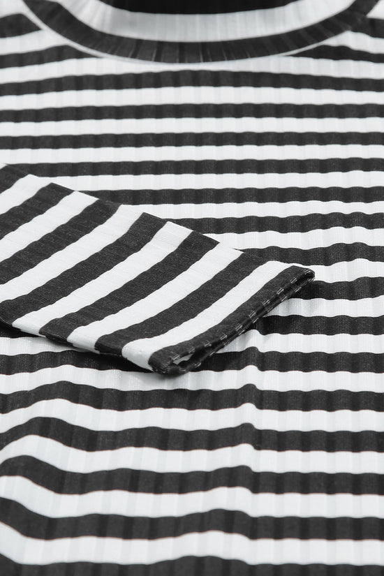 Striped Textured Knit Long Sleeve Tee