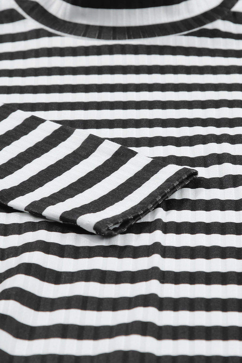 Striped Textured Knit Long Sleeve Tee