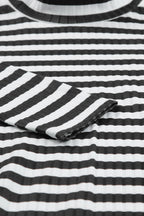 Striped Textured Knit Long Sleeve Tee