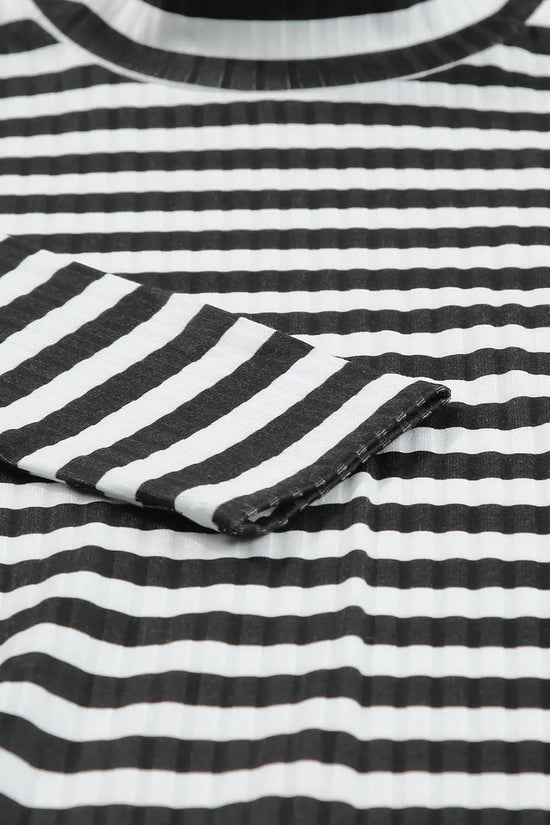Striped textured knit long sleeve tee clothing tops