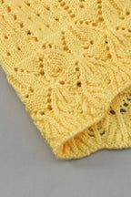 Close-up of hem on Yellow Crochet Lace Pointelle Knit Sweater, showing delicate pointelle knit pattern and soft textured finish.