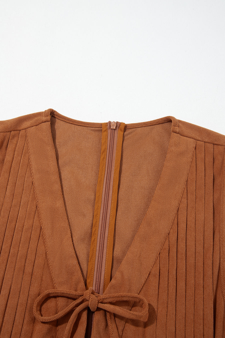 Cinnamon Corduroy Sleeveless Romper Tie V-Neck