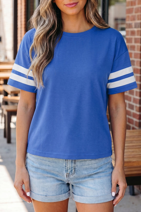 Varsity Stripe Crew Neck Short Sleeve Cotton T-Shirt