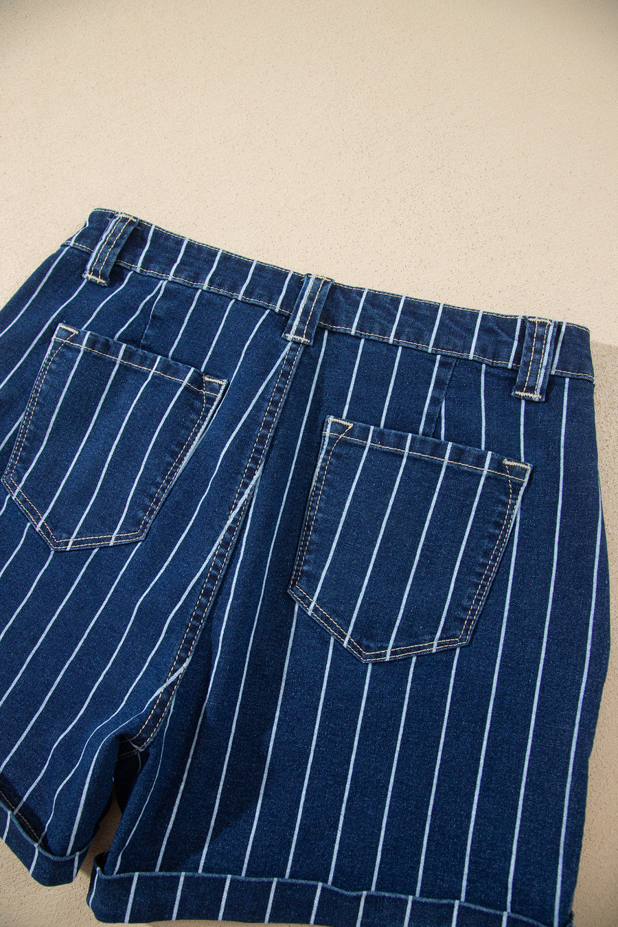 Striped Metal Button High Waist Denim Shorts Women UK