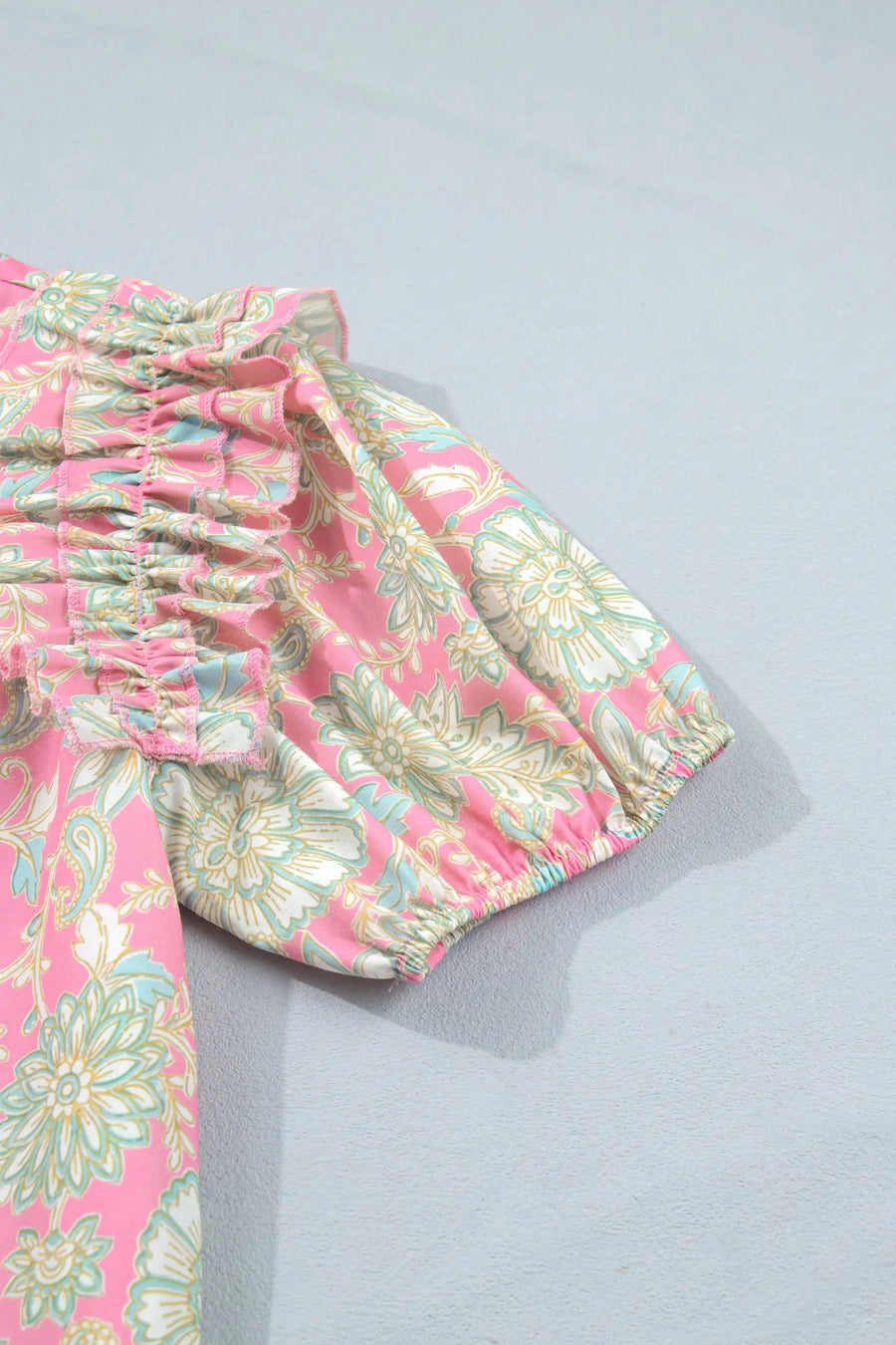 Floral Tie V-Neck Puff Sleeve Blouse Women UK — fabric texture detail | Fashionfitz UK