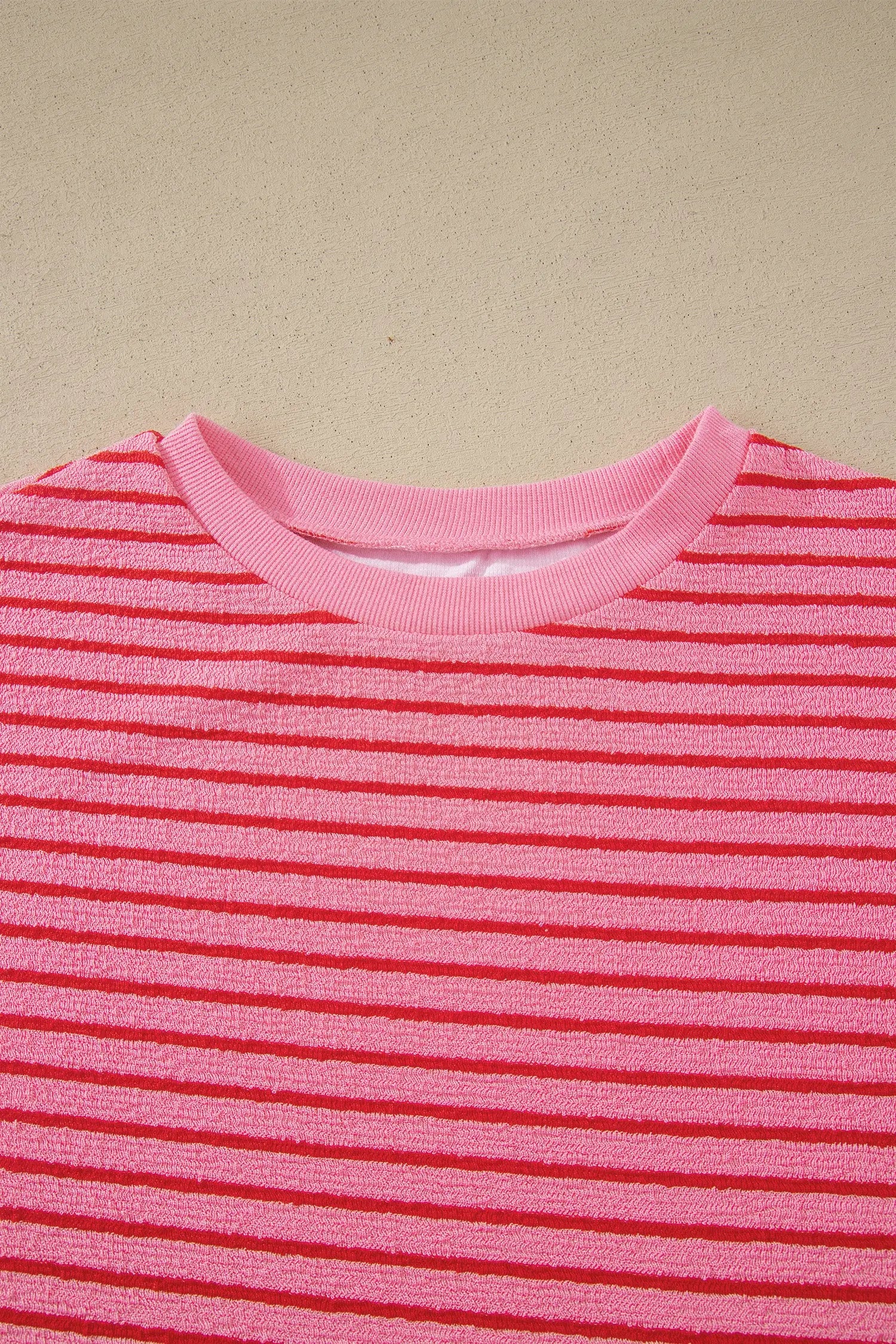 Rose stripe side split knit tee & drawstring shorts co-ord set outfit sets