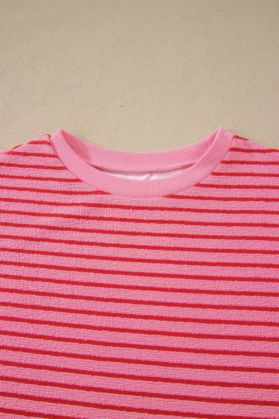 Rose stripe side split knit tee & drawstring shorts co-ord set outfit sets