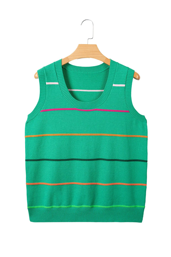 Women’s stripe ribbed knit sleeveless sweater vest tank top sweaters