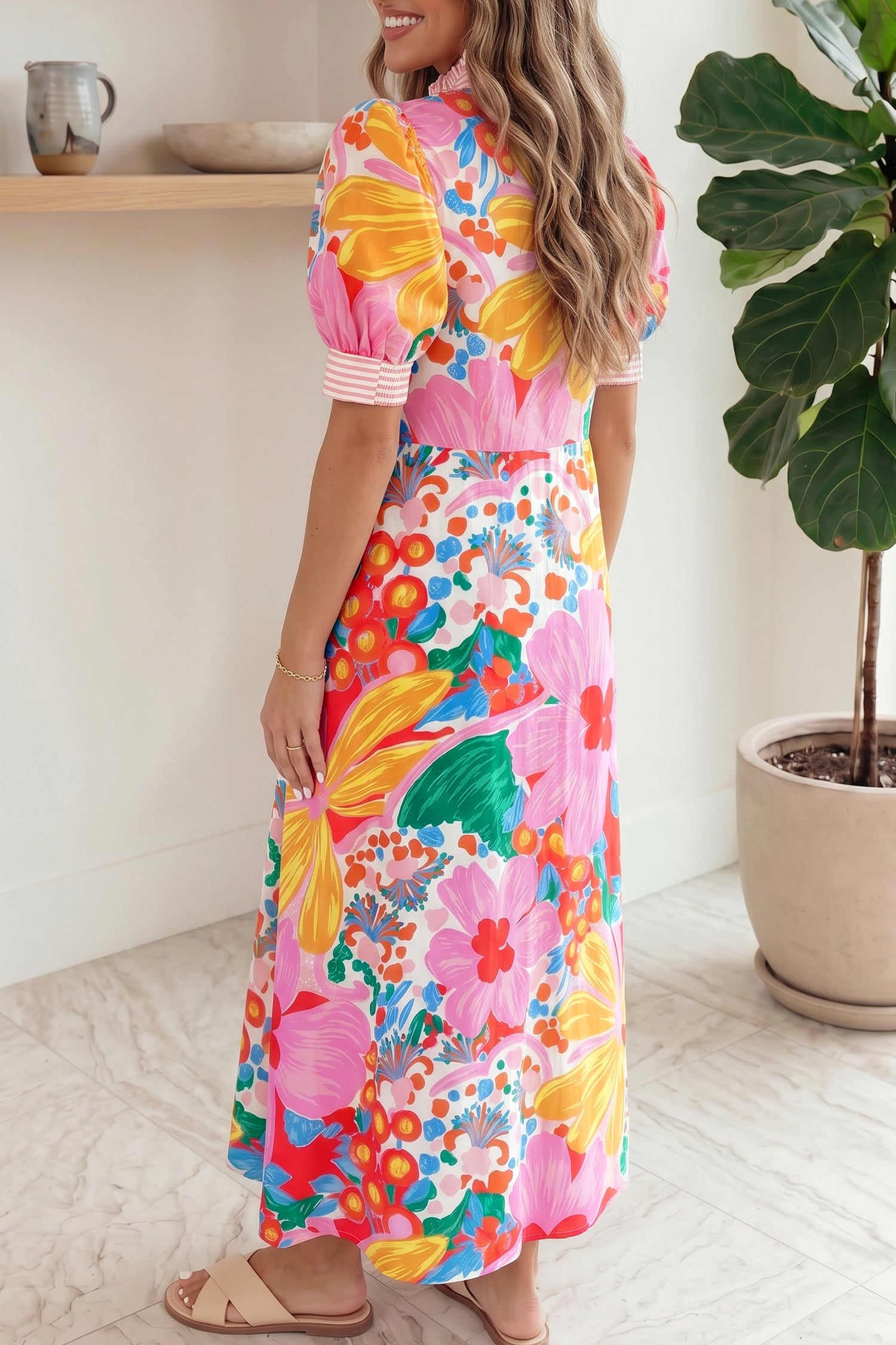 Floral Print Button Down Vacation Dress Women UK