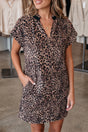 Brown leopard print short sleeve mini shift dress women UK | Fashionfitz